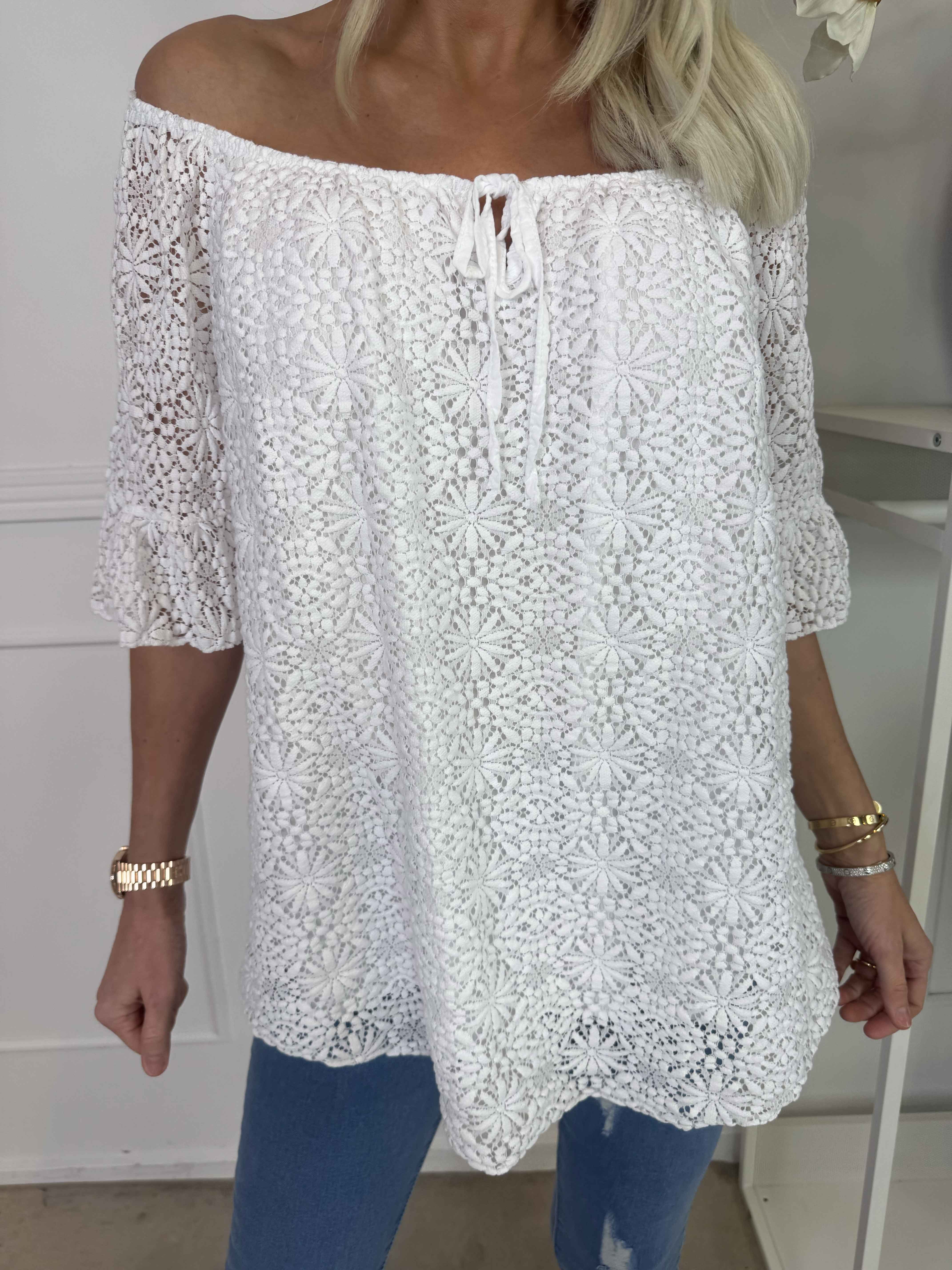 Elisa - Tunika i bomull med spets framtill och elastisk halsringning